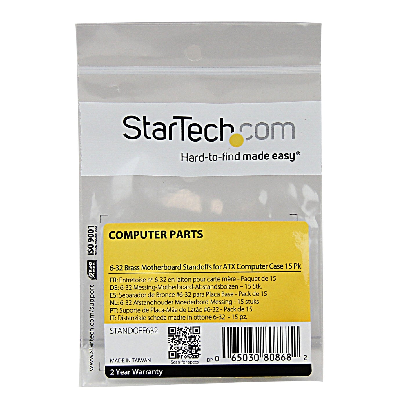 StarTech.com 6-32 Brass Motherboard Standoffs for ATX Computer Case - 15 Pack, TAA (STANDOFF632)