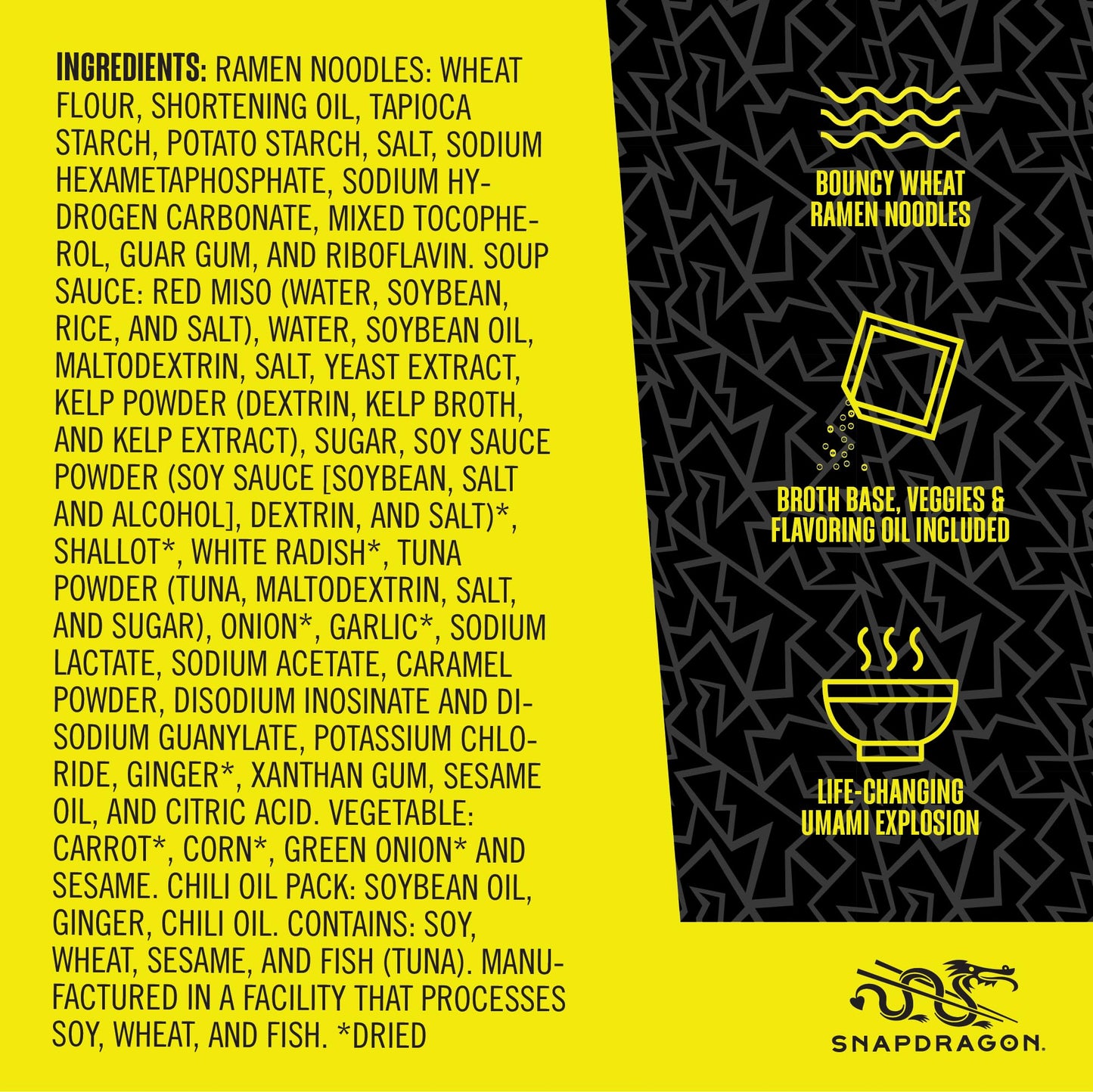 Snapdragon Miso Ramen Cup Noodles - 6 Pack Instant Ramen Bowl with Authentic Wheat Noodles, Soup Sauce Base, Vege Pack and Flavoring Chili Oil. Microwave or Hot Water, Easy Meal Prep