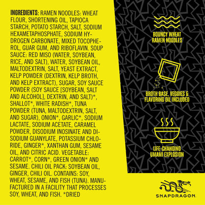 Snapdragon Miso Ramen Cup Noodles - 6 Pack Instant Ramen Bowl with Authentic Wheat Noodles, Soup Sauce Base, Vege Pack and Flavoring Chili Oil. Microwave or Hot Water, Easy Meal Prep