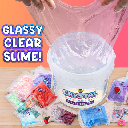 4 LB Huge Glassy Clear Slime Bucket Toy for Kids, FunKidz 64 FL OZ Premade Big Crystal Slime Pack Gift with 29 Sets Add-ins Jumbo Slime Kit for Girls Boys Party Present