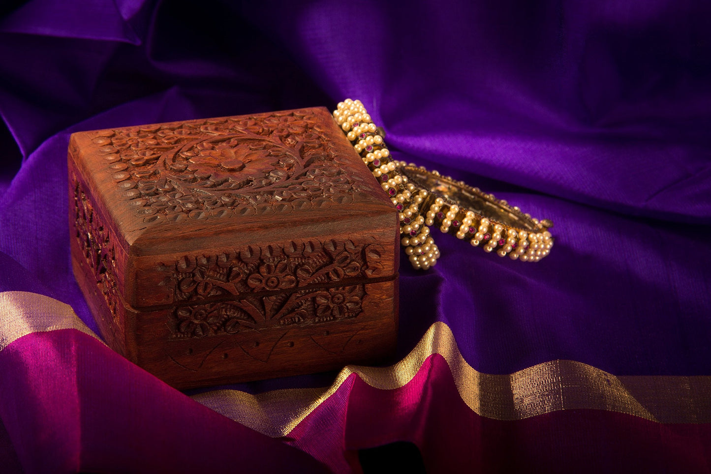 StarZebra Hand Carved Wooden Jewellery Box from India