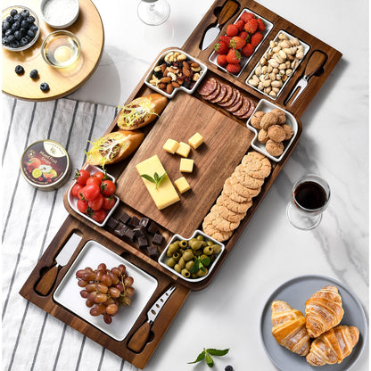 Shanik Upgraded Acacia Cheese Board Set, Square Shaped Charcuterie Set, Cheese Platter, Handcrafted Design and Stainless Steel Cutlery Set - Gift for Any Occasion No Engraving