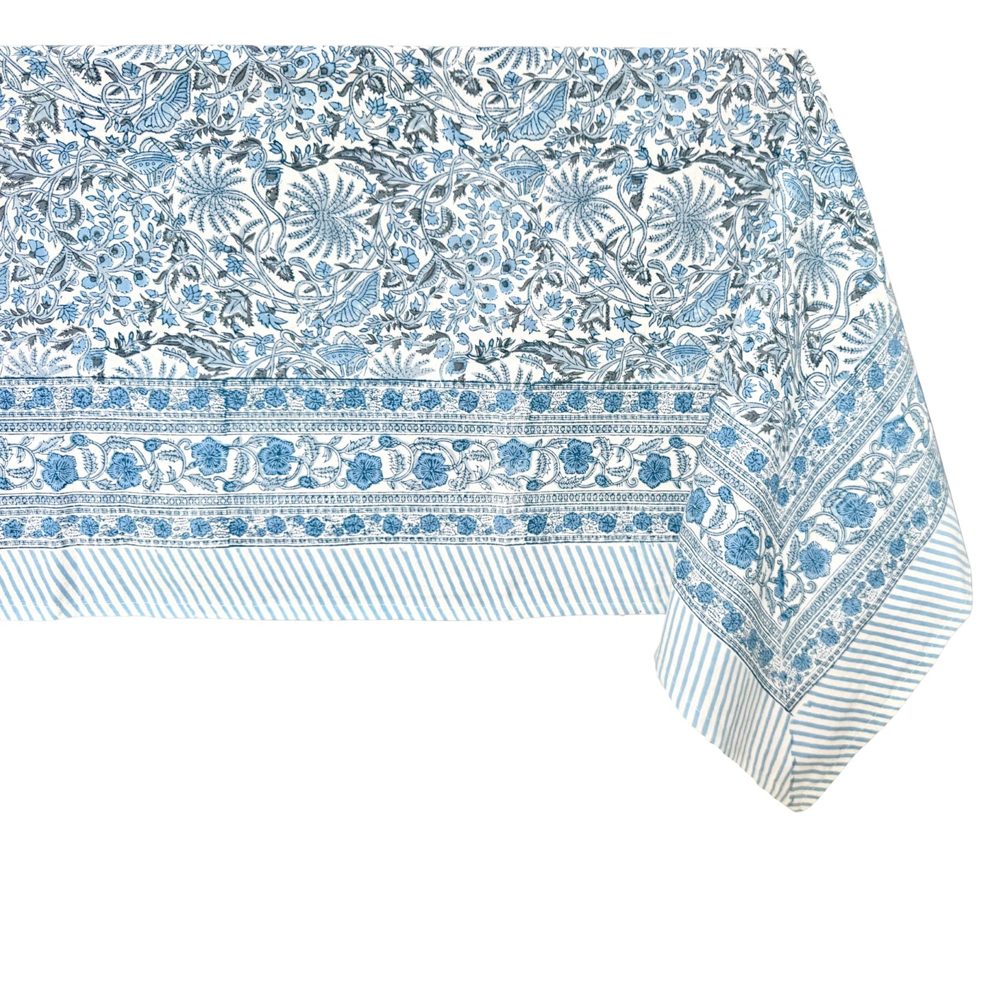 ATOSII Butterfly Blue 100% Cotton Rectangle Summer Tablecloth, Handblock Floral Print Linen Table Cloth for Kitchen Dining I Parties, Weddings, Outdoors, Decor 60 X 108 Inches, 8 Seater