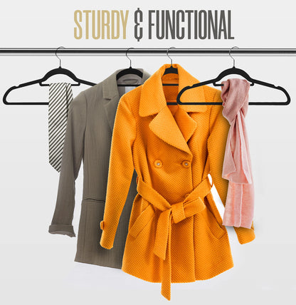 Utopia Home Premium Velvet Hangers 100 Pack - Non-Slip Clothes with Tie Bar - Black Hangers with 360 Degree Rotatable Hook - Heavy Duty for Coat