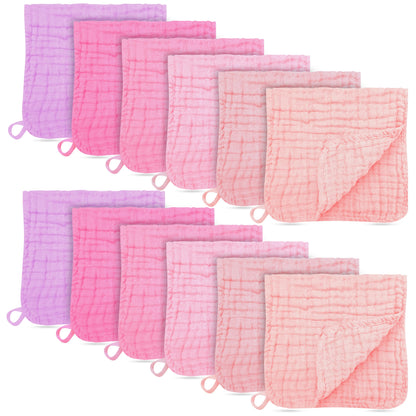 BAMBOO QUEEN 12 Pack Muslin Burp Cloths - Large 20" x 10", Ultra Absorbent 100% Cotton for Baby Drool and Messes - Soft, Gentle Baby Burp Rag for Boys & Girls -Pink, Purple, Sakura Series