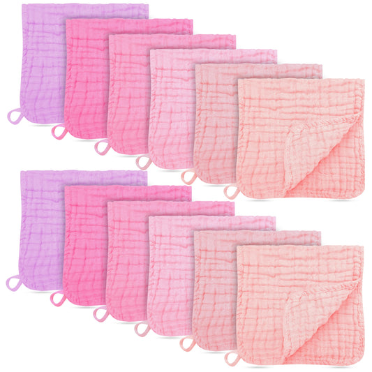 BAMBOO QUEEN 12 Pack Muslin Burp Cloths - Large 20" x 10", Ultra Absorbent 100% Cotton for Baby Drool and Messes - Soft, Gentle Baby Burp Rag for Boys & Girls -Pink, Purple, Sakura Series