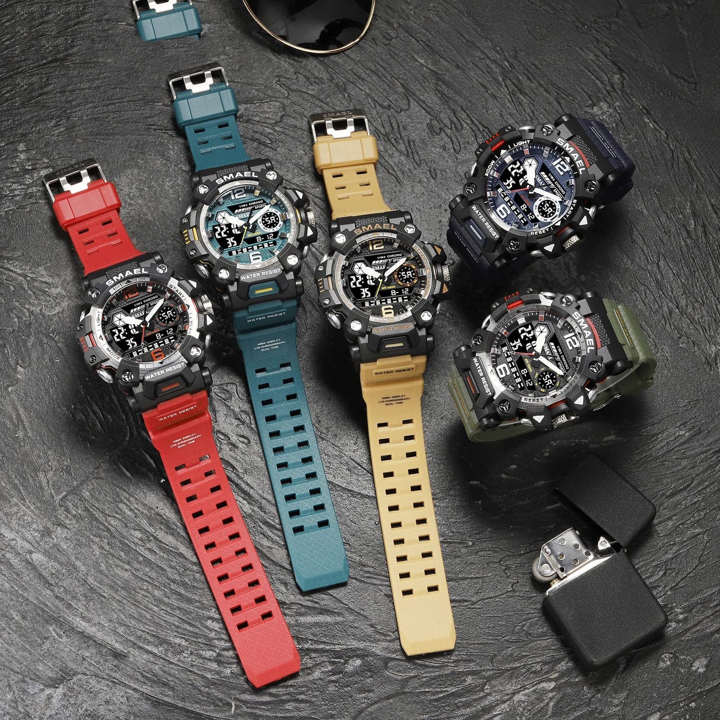 AIMES Men's Watches Tactical Outdoor Sports Waterproof Military Watch Analog Digital Date Multi Function Large Dual Display Mens Wristwatch