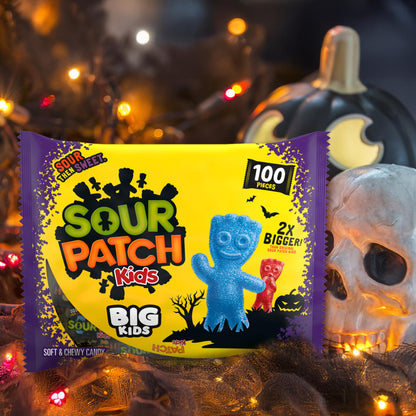 SOUR PATCH KIDS BIG Individually Wrapped Soft & Chewy Halloween Candy, Bulk Candy, 100 Pieces
