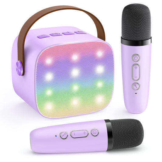 YLL Mini Karaoke Machine with 2 Wireless Microphones, TOP Kids Gifts for Girls Ages 3, 4, 5, 6, 7, 8, 9,10,11,12 +Year Old, 4-12 Years Old Birthday Toy Gift for Girls Boys Party (Purple)
