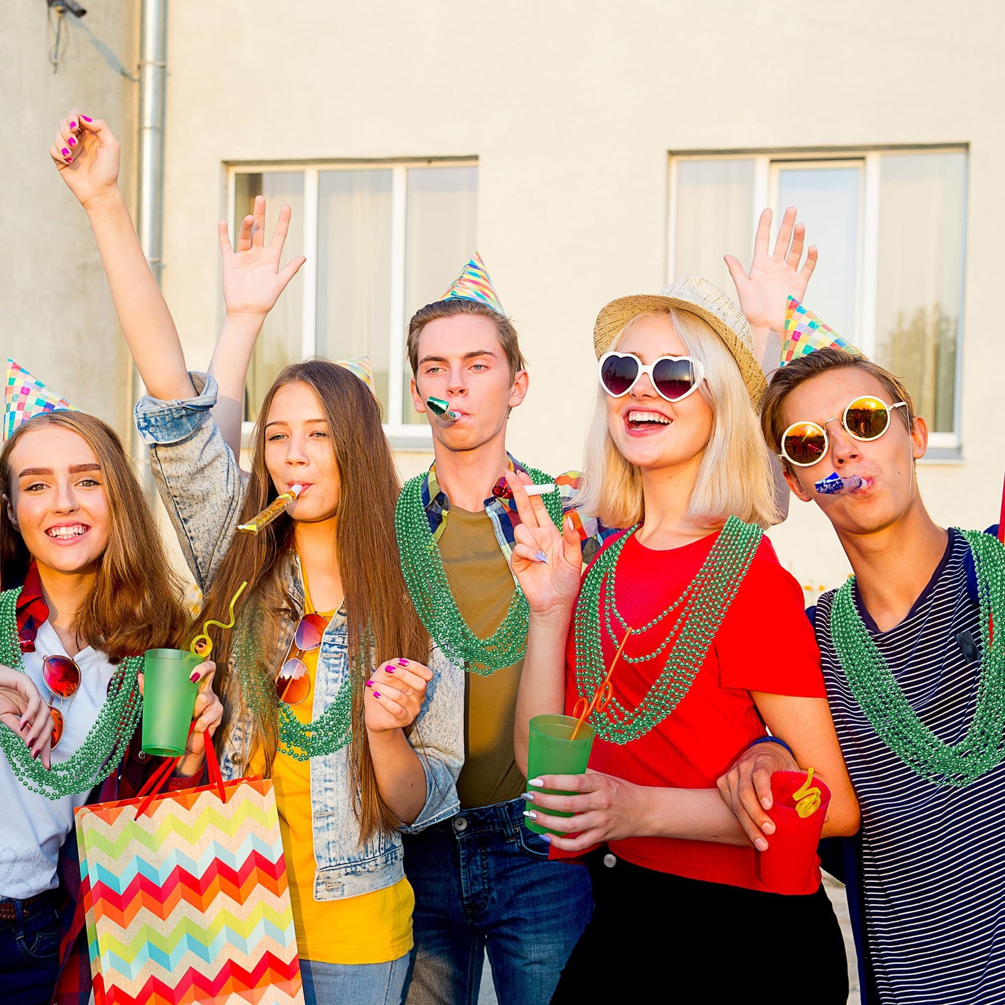 100PCS St Patricks Day Accessories, Green St. Patricks Day Beads Necklace, 33" Round Beads Irish Saint Patricks Necklaces Costume Bulk, Parade Throw Accessories for Wedding Birthday St. Patricks Decor