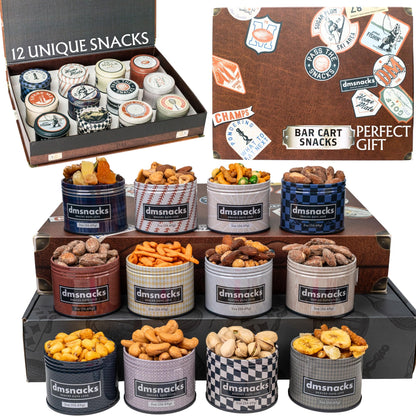 Snack Box Gift Basket, Birthday Gift for Men, Food Care Package, Unique Tins of Assorted Nuts, Snacks in Stunning Case - Treat for Men, Women, Dad, Friends, Family