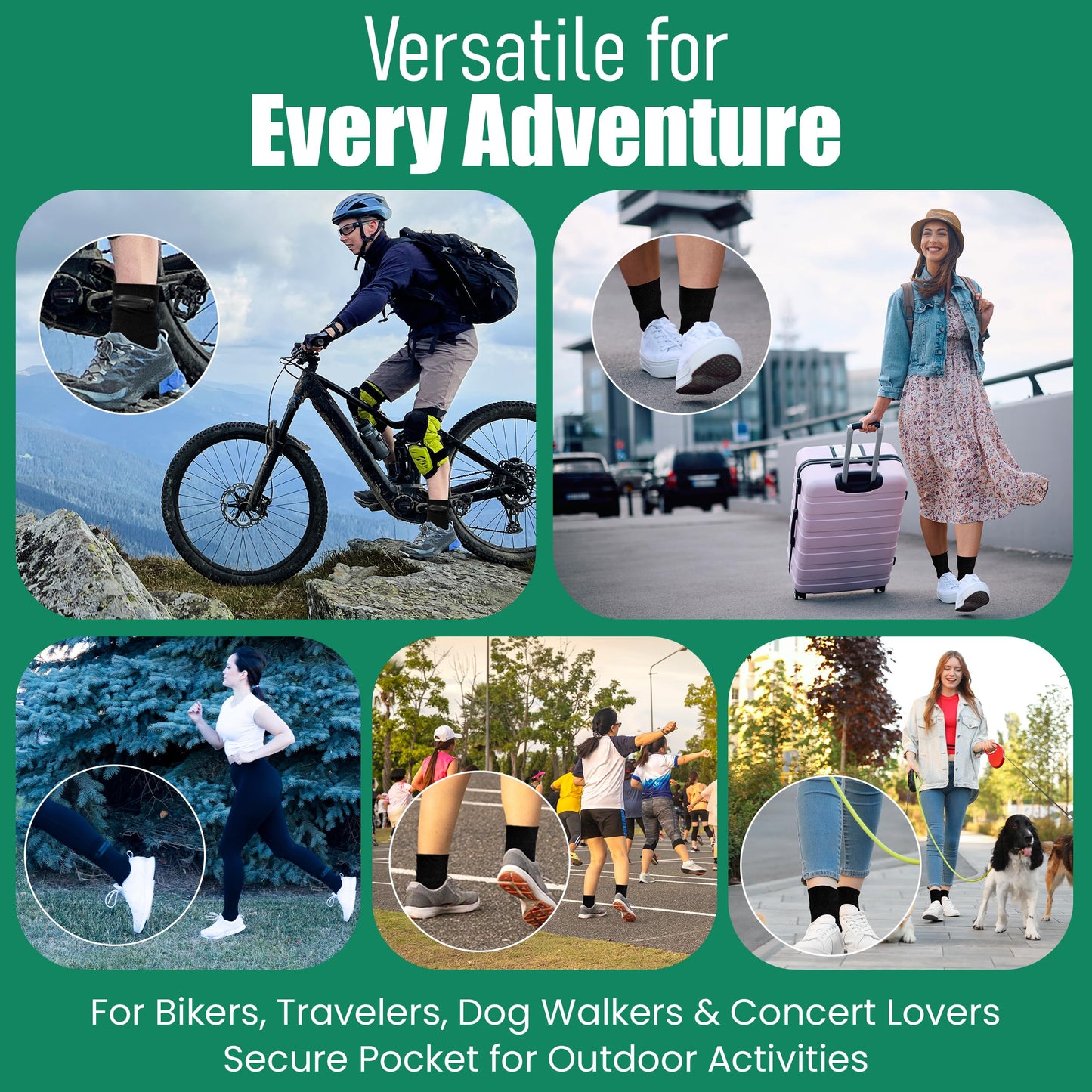 Flippysox Zipper Sock Wallet - Cotton & Polyester Zipper Socks with Pockets - Fits shoe size 6-13 (Black)