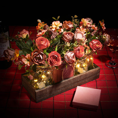 DUOER 3 Pcs Mason Jar Centerpiece Table Decorations for Dining Table Decor Farmhouse Coffee Table Decor with Wood Tray and Led Light Table Centerpieces for Dining room Kitchen Living Bathroom,Orange