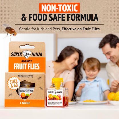 Super Ninja Fruit Fly Traps for Indoors - 1 Pack, Highly Effective Fruit Fly Catcher for Indoor Use for Home & Kitchen, Up to 3 Weeks of Performance per Bottle, Kid & Pet Friendly