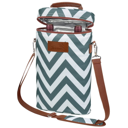 Tirrinia 2 Bottle Wine Gift Tote Carrier - Leakproof & Insulated Padded Versatile Wine Cooler Bag for Travel, BYOB Restaurant, Wine Tasting, Party, Dinner,Gift for Wine Lovers, Grey Wave