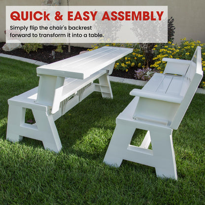 Convert-a-Bench Gen 1 2-in-1 Outdoor Convertible Bench to Picnic Table | Space-Saving, Weather-Resistant Patio Furniture for Yard, Deck, Garden | Easy Assembly & Durable Design -1 Bench/Order, White