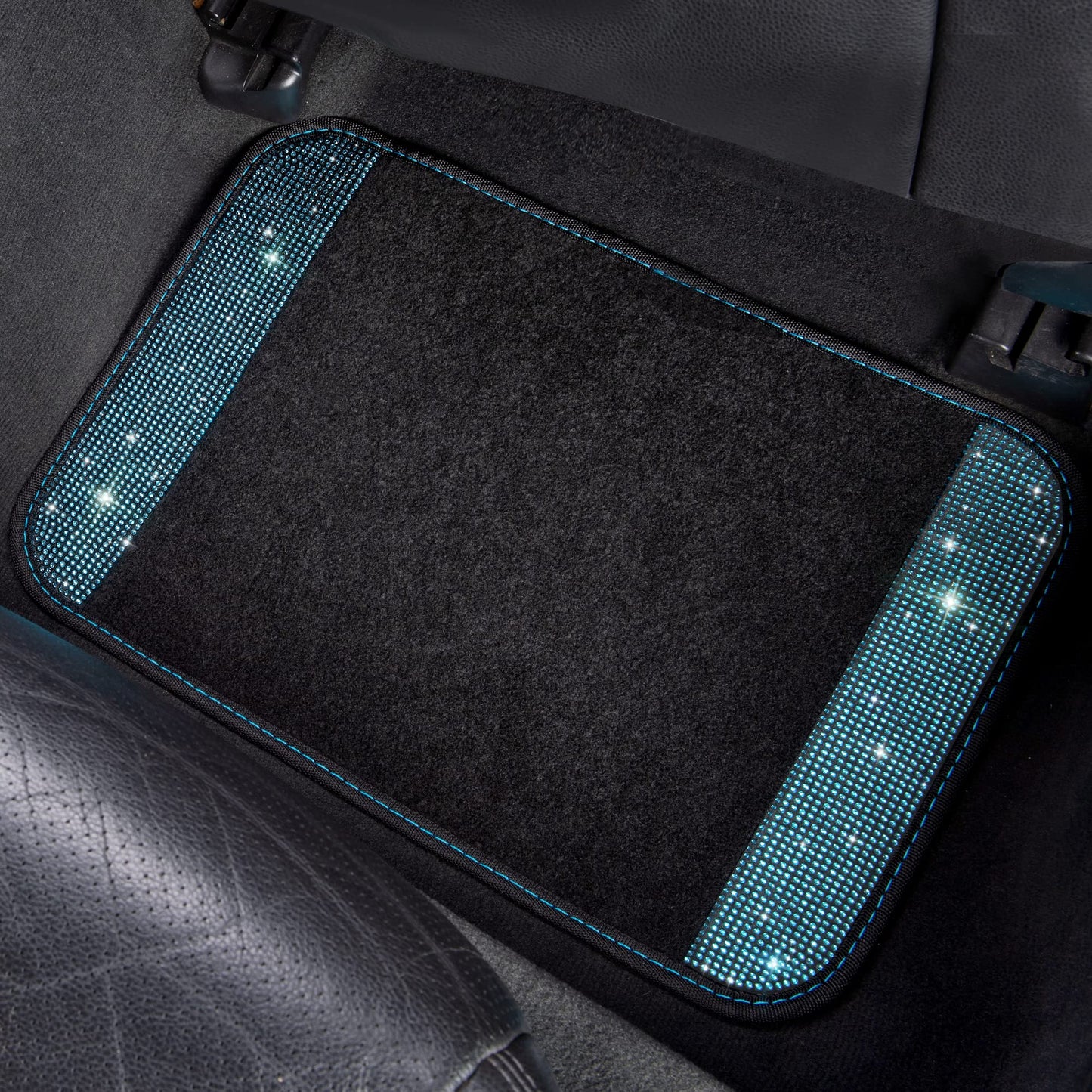 CAR PASS Bling Rhinestones Diamond Waterproof Car Floor Mat, Crystal Sparkly Shining Glitter Carpet, Anti-Slip PVC Heel Pad Universal for Interior Auto SUV,Sedan,Van,4pcs Girly Women Mint Teal Diamond