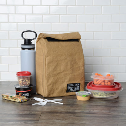 ZENPAC Small Brown Lunch Bag, Reusable & Washable Kraft, Leakproof Sack for Work, School, Picnic, Food, Beverages, Snacks, Travel, 8.5x4.5x12 Inches