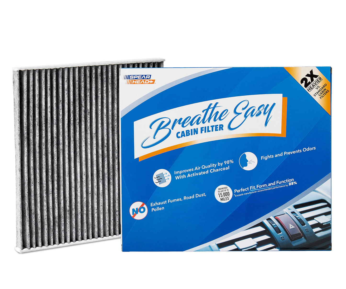 Spearhead Odor Defense Breathe Easy AC & Heater Cabin Filter | Fits 2015-17 Chrysler 200, 2014-18 Cherokee Like OEM | Up to 25% Longer Lasting w/Activated Carbon (BE-000)