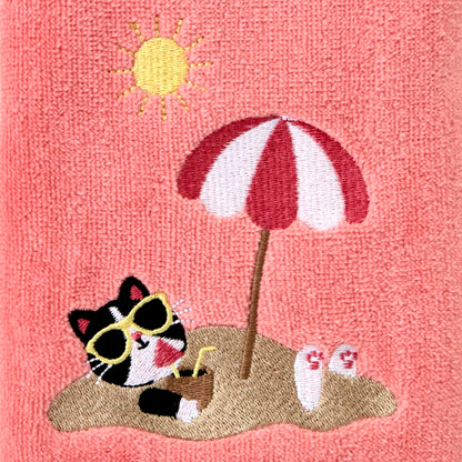 SKL Home Buried Cat Hand Towel 2pc Set for Bath/Kitchen/Bar & Gift, Coral Pink