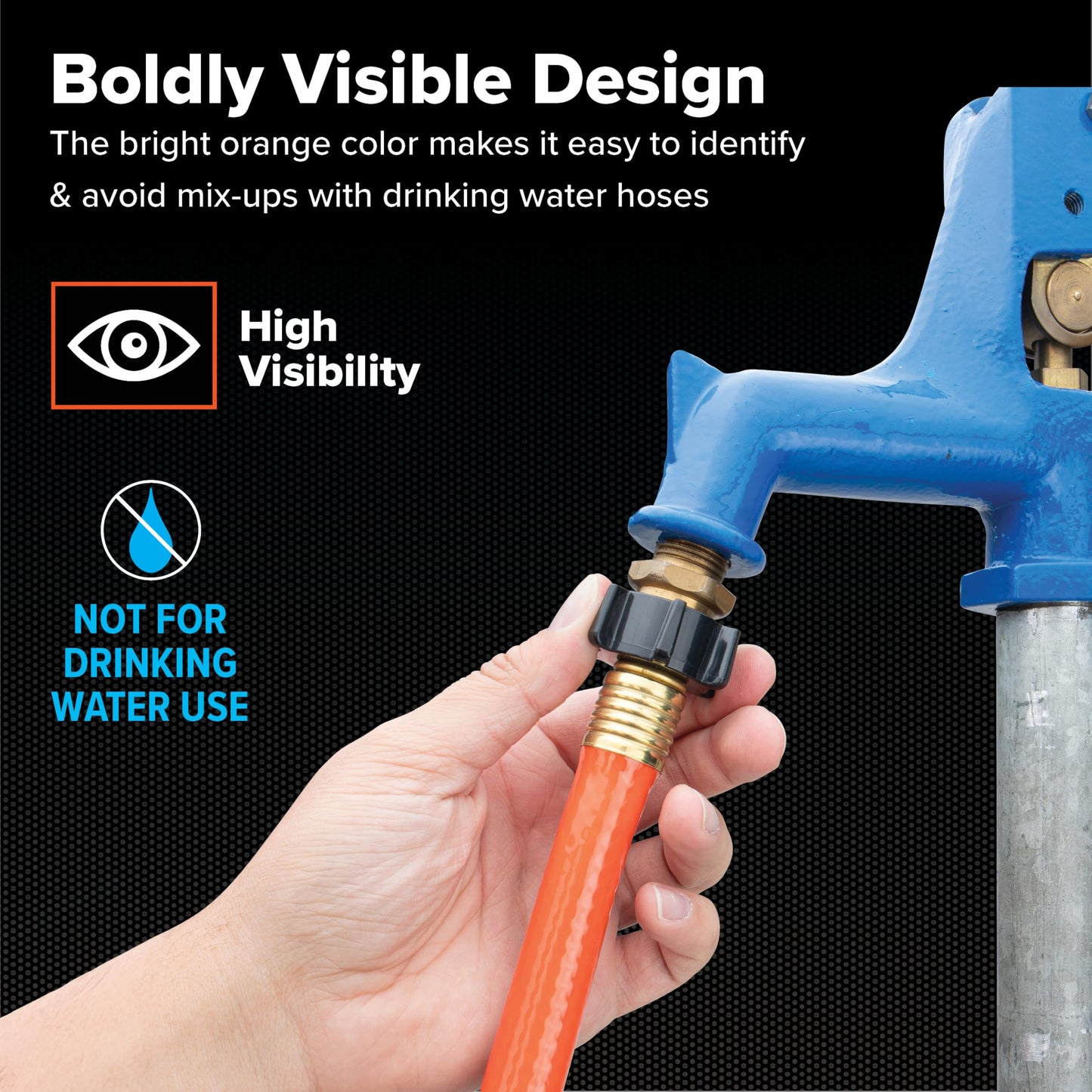 Camco Rhino 25Ft Clean-Out Camper & RV Black Water Hose - Features a Heavy-Duty PVC Design & Bright Orange Color - Clean-Out Camper Black Water, Grey Water or Tote Tanks - 5/8” Inside Diameter (22990)