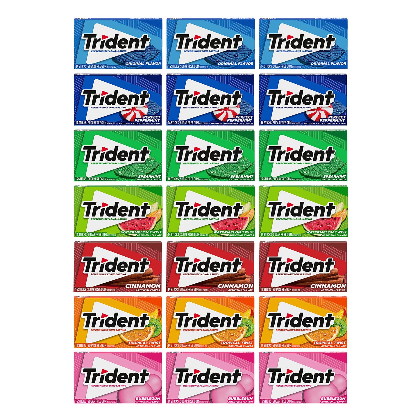 Trident Sugar-Free Chewing Gum Variety Pack Candy, Assorted Flavors, 21 Packs of 14 Pieces (294 Total Pieces)