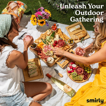 SMIRLY Charcuterie Boards Set - Large Bamboo Cheese Board Set - House Warming Gifts New Home, Wedding Gift for Couple, Bridal Shower Gift, Birthday Gifts for Women