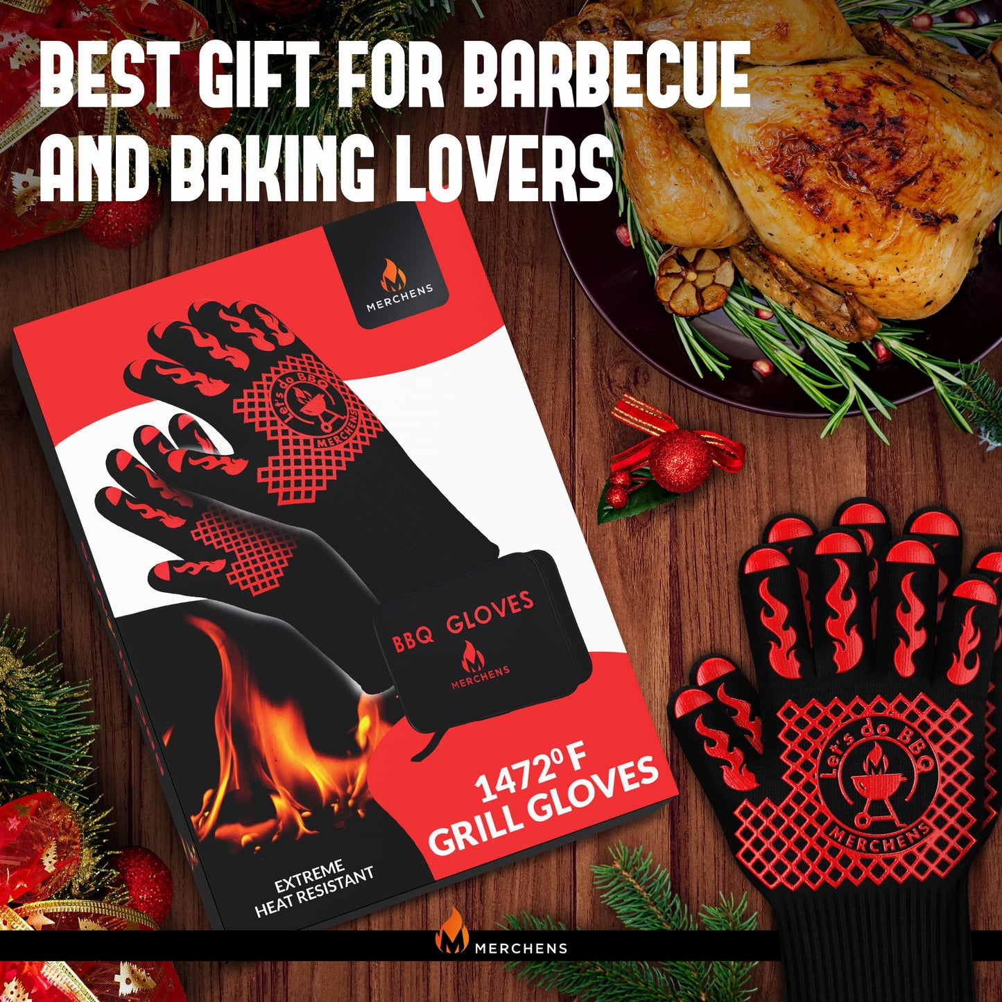 Pro-Series BBQ Gloves - Heat Resistant Grill, Grilling, and Oven Gloves for Culinary Experts - Extreme Fireproof Protection, Silicone Grip, Extra Long Mitts - Indoor & Outdoor - with Protective case