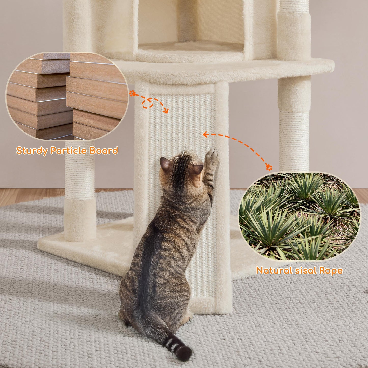 Yaheetech Cat Tree, 42in Play Tower for Indoor Cats, Kitten House with Large Perch & Scratching Posts & Cozy Condo & Scratching Ramp, Cat Furniture Activity Center, Beige