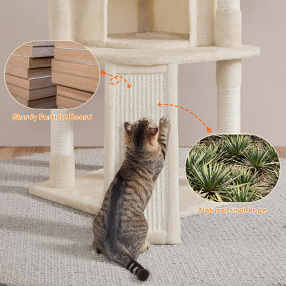Yaheetech Cat Tree, 42in Play Tower for Indoor Cats, Kitten House with Large Perch & Scratching Posts & Cozy Condo & Scratching Ramp, Cat Furniture Activity Center, Beige