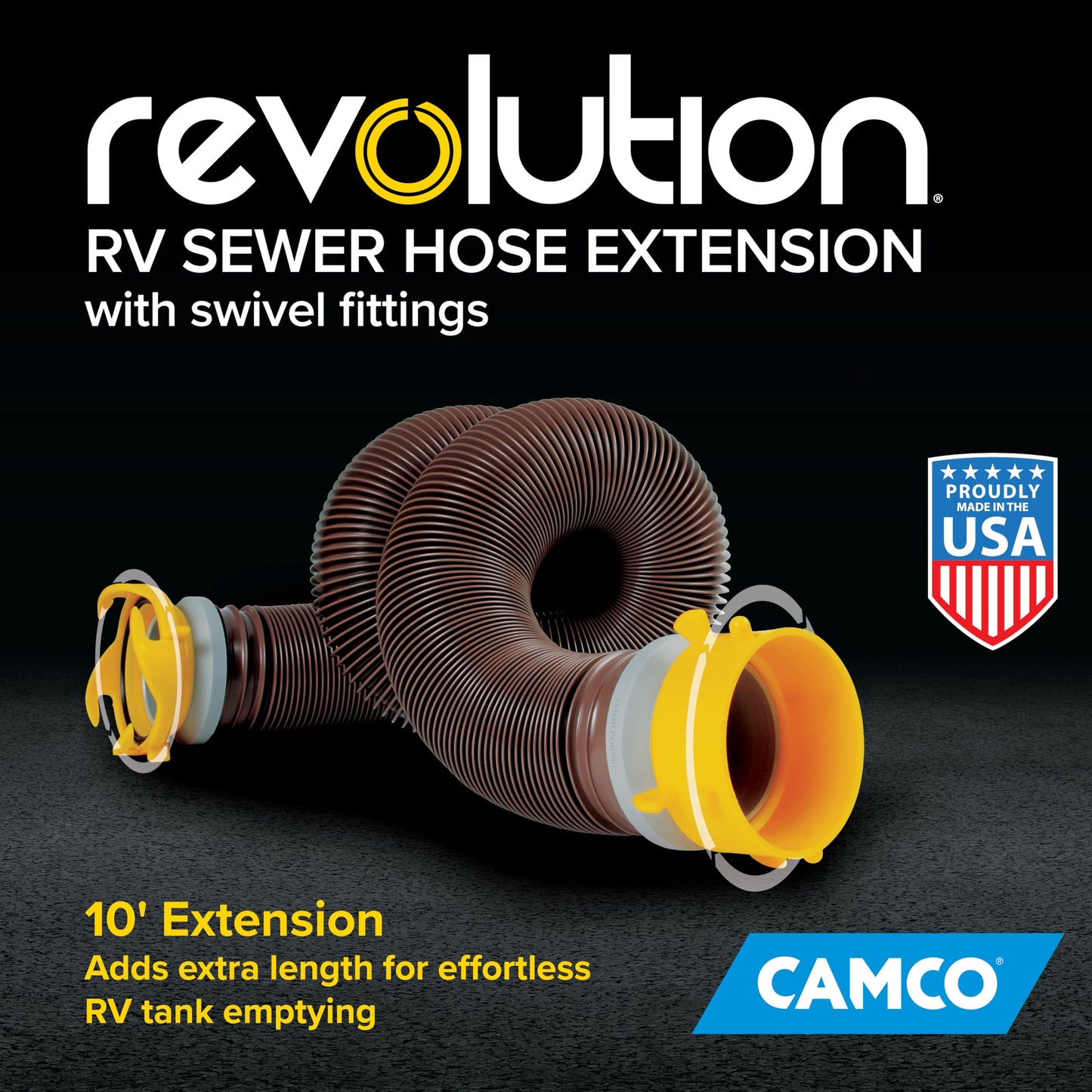 Camco Revolution 10-Foot Camper/RV Sewer Hose Kit - Features Pre-Attached 360-Degree Rotating Fittings - Includes Wire Guards (39639)