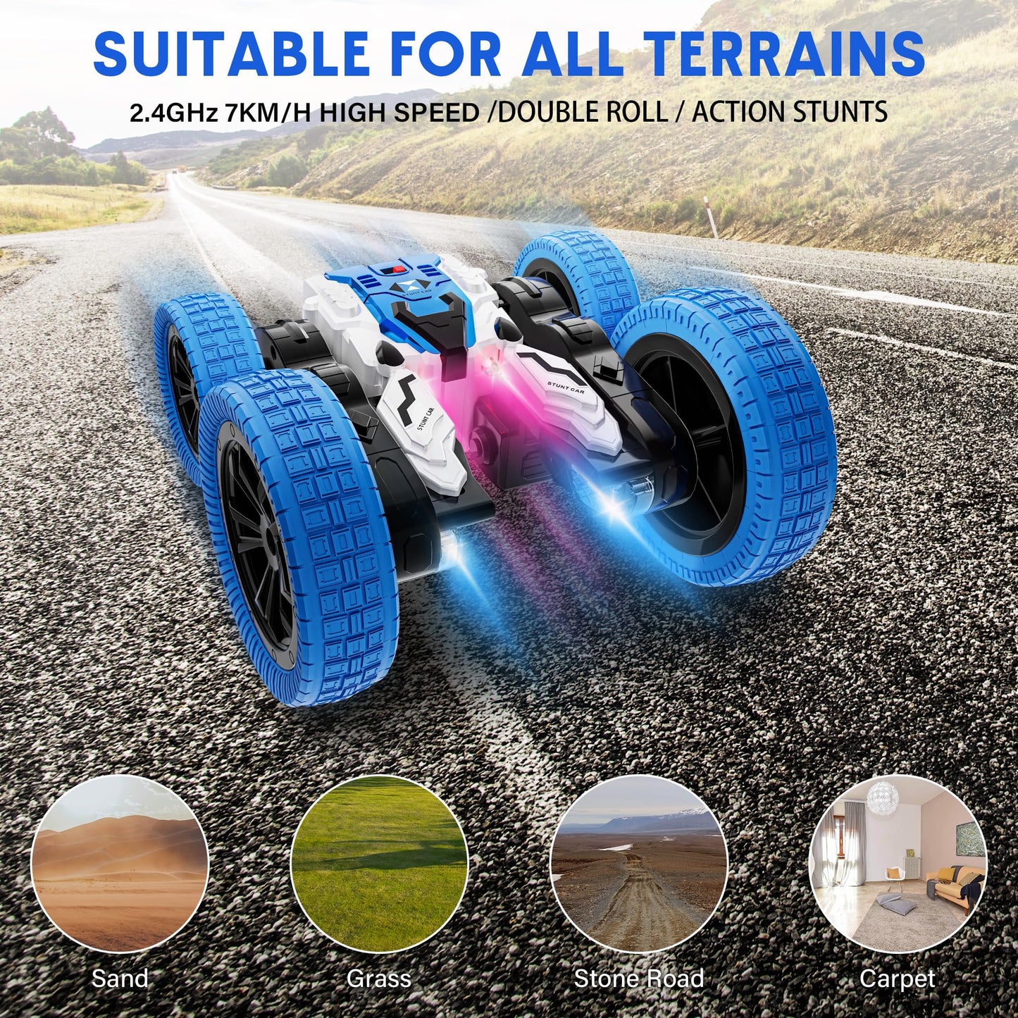 Remote Control Car, Double Sided RC Car, 4WD Off-Road Stunt Car with 360° Flips, 2.4Ghz Indoor Outdoor All Terrain Rechargeable Electric Toy Cars Gifts for Boys Kids 3 4 5 6 7 8 9 10 11 12 Year Old