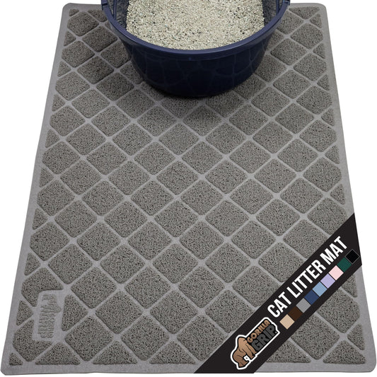 GORILLA GRIP Cat Litter Box Mat, Water Resistant, US Designed Kitty Litter Trapping Mats, Easy to Clean, Scatter Control, Less Mess and Clean Floors, Kitten Supplies for Indoor Cats, 24x17 Gray