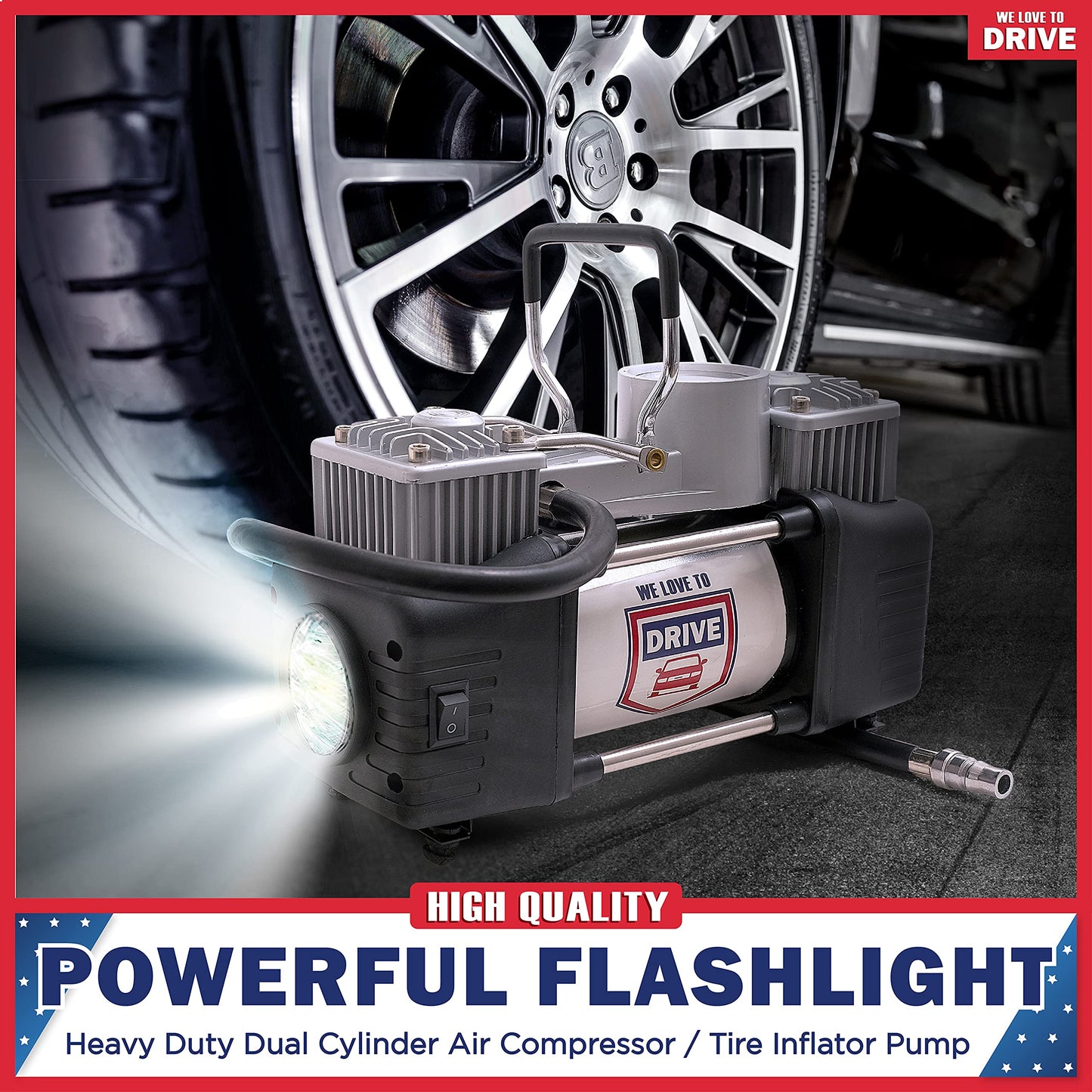 Tire Inflator Portable Air Compressor with Tire Repair Kit – 12V DC Dual Cylinder Air Pump for Car Tires, 150 PSI Tire Pump with Tire Pressure Gauge, Car Emergency Kit, and Cars Accessories Air Pump