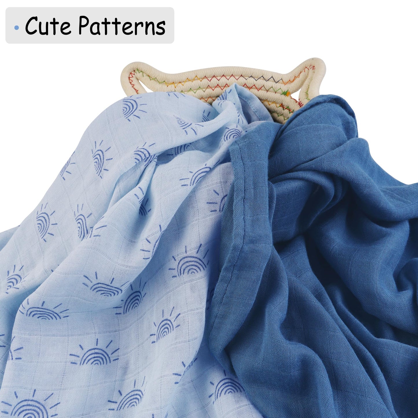 Viviland Muslin Swaddle Blankets, Breathable and Skin-Friendly Baby Receiving Blankets, 2-Pack Sun, 47 x 47 inches