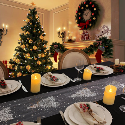 Snowkingdom Silver Christmas Tree Table Runner Xmas Winter Snowflakes 120 Inch Sparkly Glitter Mesh Runners Kitchen Dining Table Decorations for Seasonal Festival Holiday Indoor Outdoor Home Party