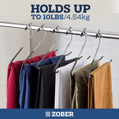 Zober Pants Hangers Non Slip - 20 Pack Open Ended Pants and Jean Hangers for Closet - Space Saving Clothes Hanger - Strong, Durable, Metal Pant Hangers (Black)