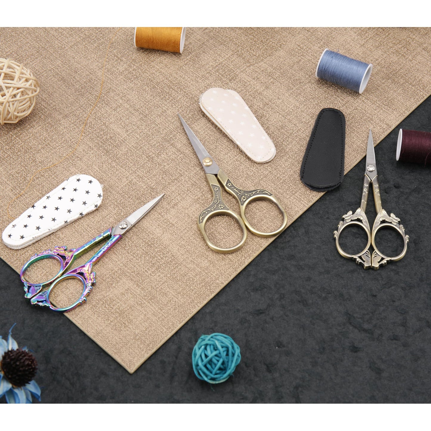 Artistic Vintage Craft Scissors Small 4.6 Inch Sharp Sewing & Embroidery Tool - Engraved Bronze Butterfly Handle, Silver Blade, Pink Polka Dot Case for Crochet, Fabric, Paper, DIY Crafts