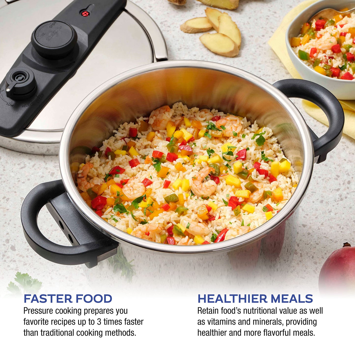 Zavor EZLock Stove Top Pressure Cooker 7 Quart - Stainless Steel, Multi Pressure Levels, Easy Locking, Induction Ready, Digital Cookbook & Steamer Basket | Olla de Presion Acero Inoxidable