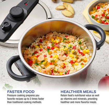 Zavor EZLock Stove Top Pressure Cooker 7 Quart - Stainless Steel, Multi Pressure Levels, Easy Locking, Induction Ready, Digital Cookbook & Steamer Basket | Olla de Presion Acero Inoxidable