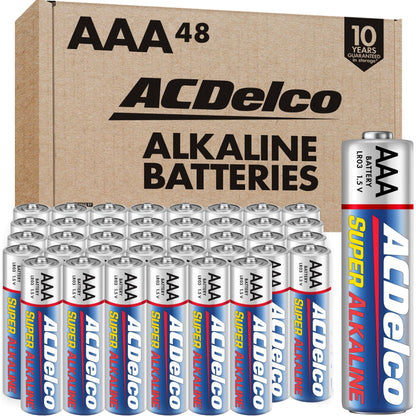 ACDelco 48-Count Triple AAA Batteries, Maximum Power Super Alkaline Battery for Home and Office, 10-Year Shelf Life, Reclosable Packaging