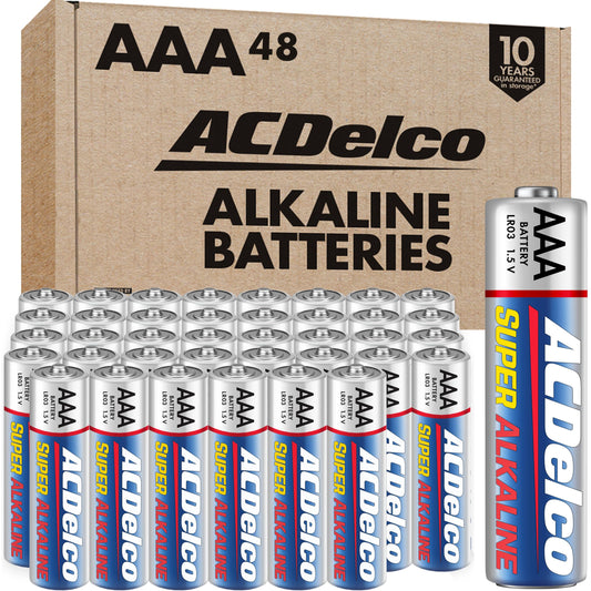 ACDelco 48-Count Triple AAA Batteries, Maximum Power Super Alkaline Battery for Home and Office, 10-Year Shelf Life, Reclosable Packaging