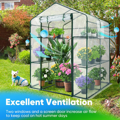 Quictent Greenhouse for Outdoors, Mini Walk-in Portable Flower Garden Plant Kit Outside, Heavy Duty 3 Tiers 8 Shelves Steel Frame & Durable Cover W/ Screen Door & Window, 4.7x4.7x6.4 FT, Clear
