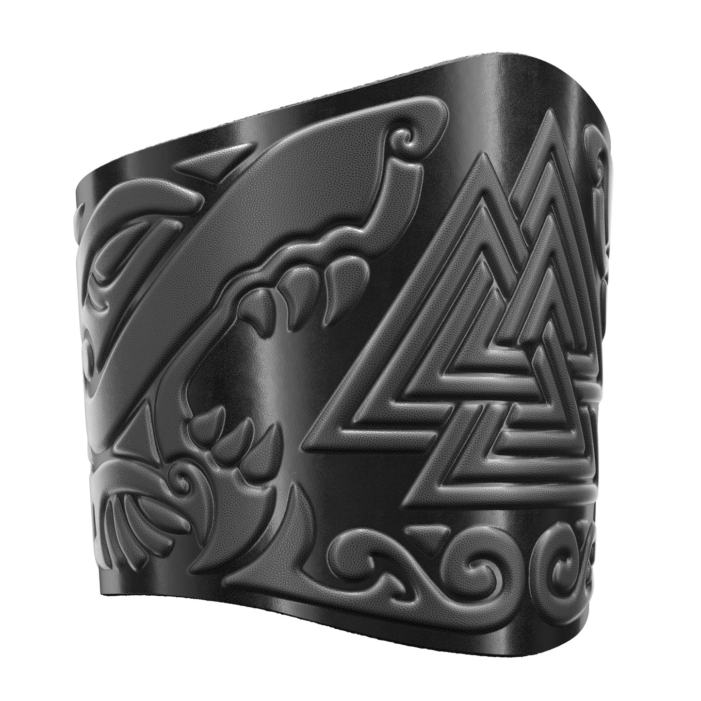Stahlgilde 100% Real Leather Viking Cuff Bracelet - Handmade Valknut Black Wristband - Gift for Men Women - Genuine Leather Viking Punk Lv Axe Сuffs - Size M for wrist 6.5"-7.5" 90wc