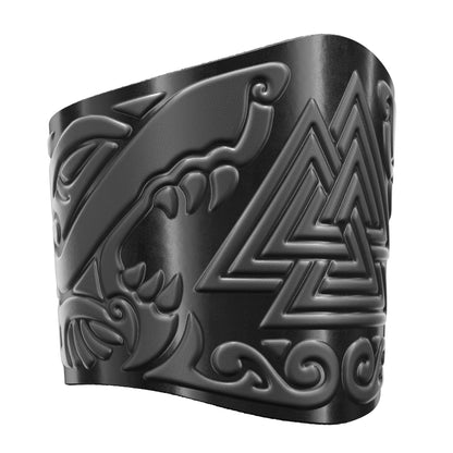 Stahlgilde 100% Real Leather Viking Cuff Bracelet - Handmade Valknut Black Wristband - Gift for Men Women - Genuine Leather Viking Punk Lv Axe Сuffs - Size M for wrist 6.5"-7.5" 90wc