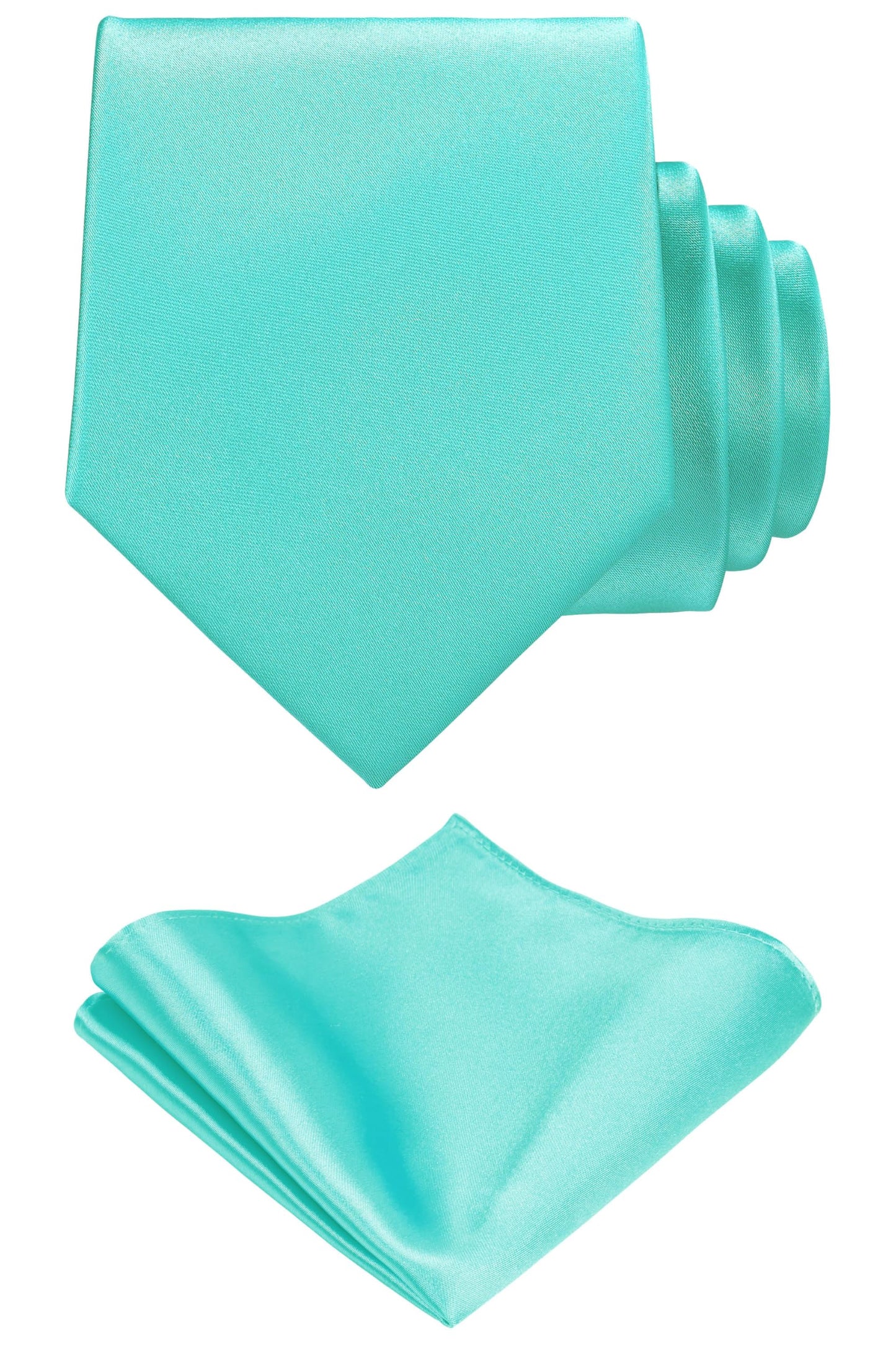 TIE G Solid Satin Woven dyed Color Formal Black Necktie and Pocket Square Sets in Gift Box (Aqua)