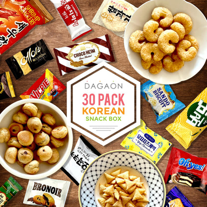 Dagaon Favorite Korean Snack Box 30 Count - Appetizing Gift and Care Package for any occasions and everyone. Variety of Korean Treats Including Top Picked Chips, Biscuits, Cookies, Pies, Candies.