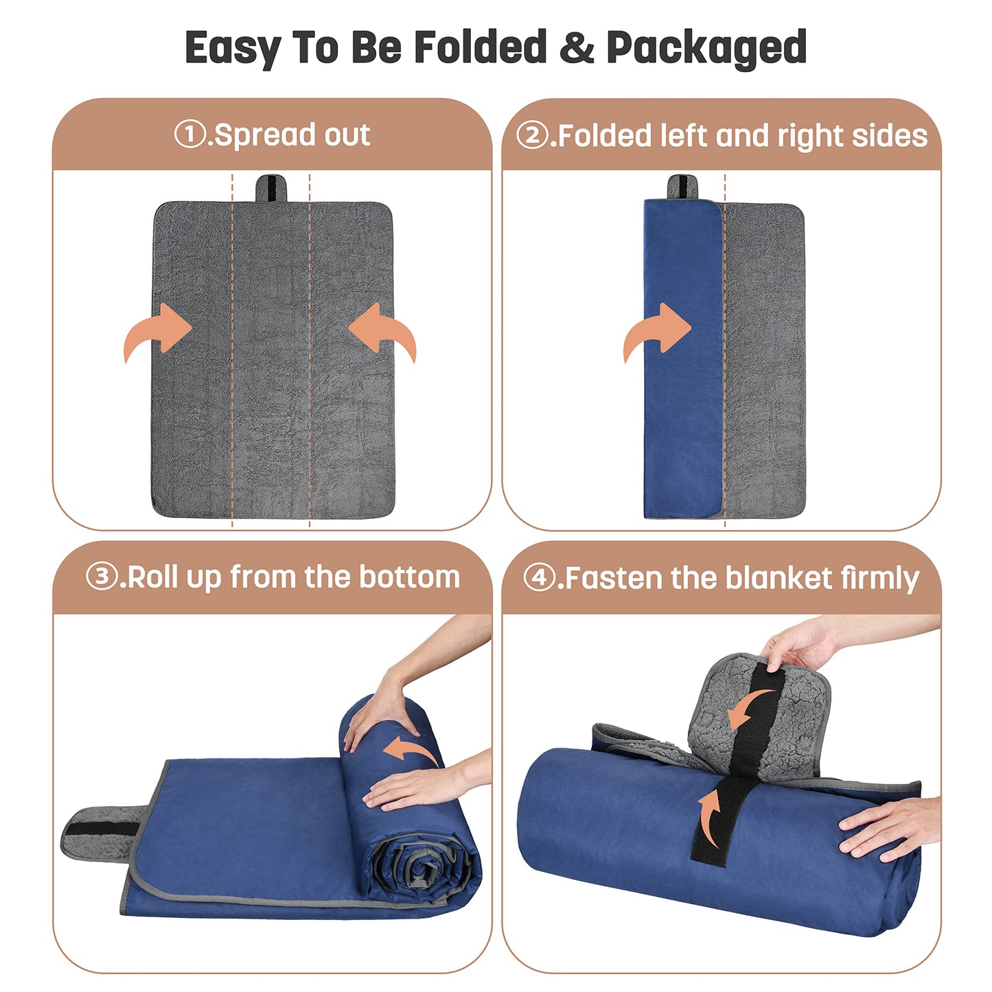 Tirrinia 66''X 90'' Waterproof Outdoor Blanket with Sherpa Lining, Windproof Triple Layers Warm Comfy Foldable for Camping Stadium, Sports, Picnic, Grass, Concerts, Pet, Extra Large Size