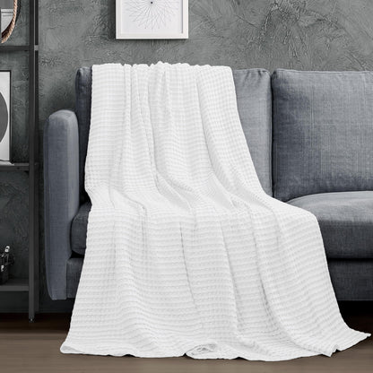 Utopia Bedding White 100% Cotton Waffle Blanket 300 GSM [Queen - 90x90 Inch] Soft Lightweight Breathable Bed Blanket for All Season