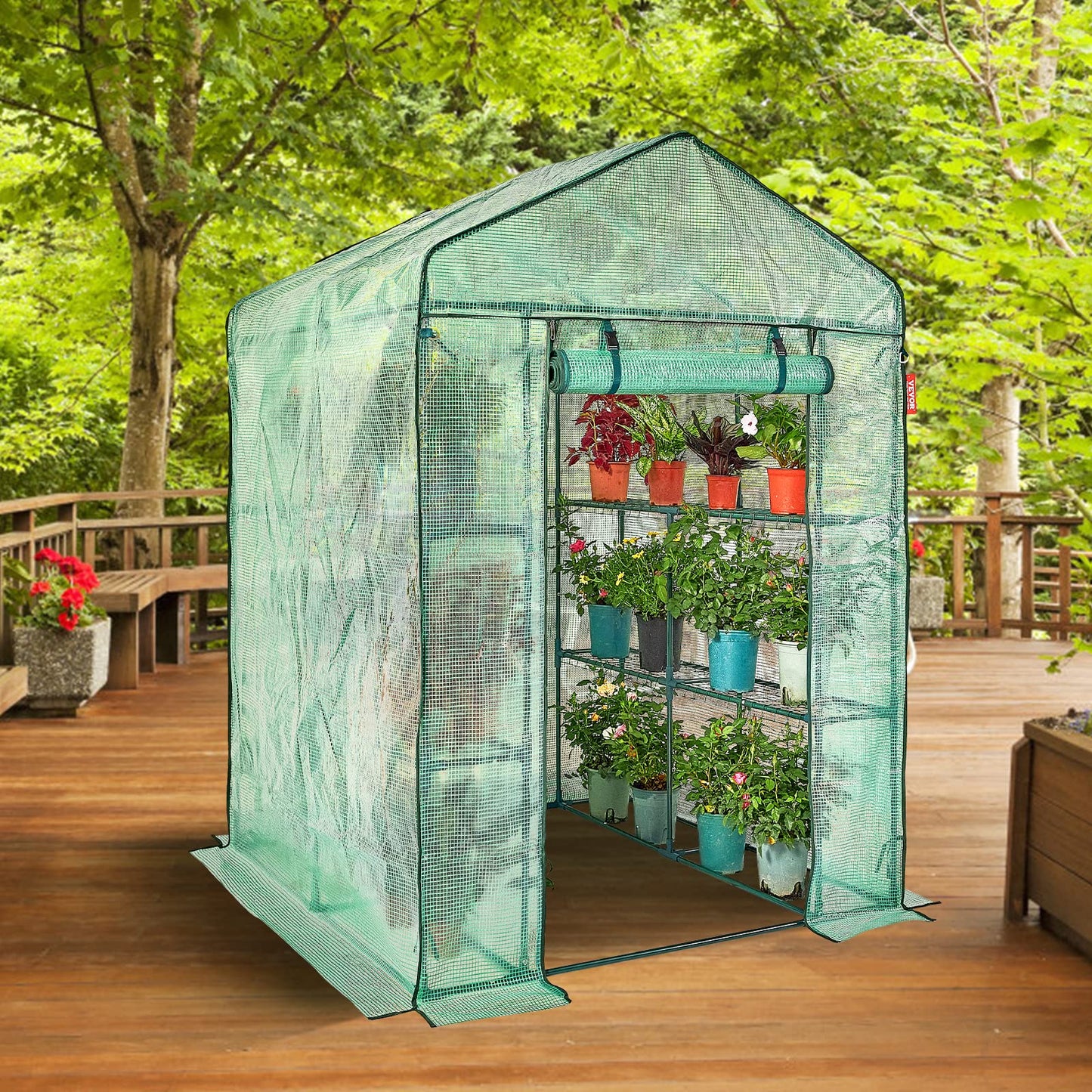 VEVOR Walk-in Green House, 55.5 x 55.5 x 78.7 inch, Portable Greenhouse with Shelves, High Strength PE Cover with Roll-up Zipper Door and Steel Frame, Set Up in Minutes, for Planting and Storage